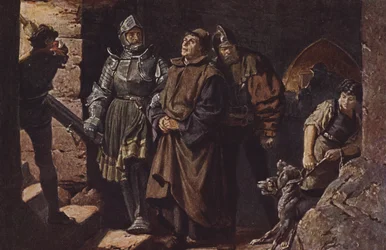 Hans von Berlepsch und Burckhardt Hund von Wenckheim eskortieren Martin Luther zur Wartburg.